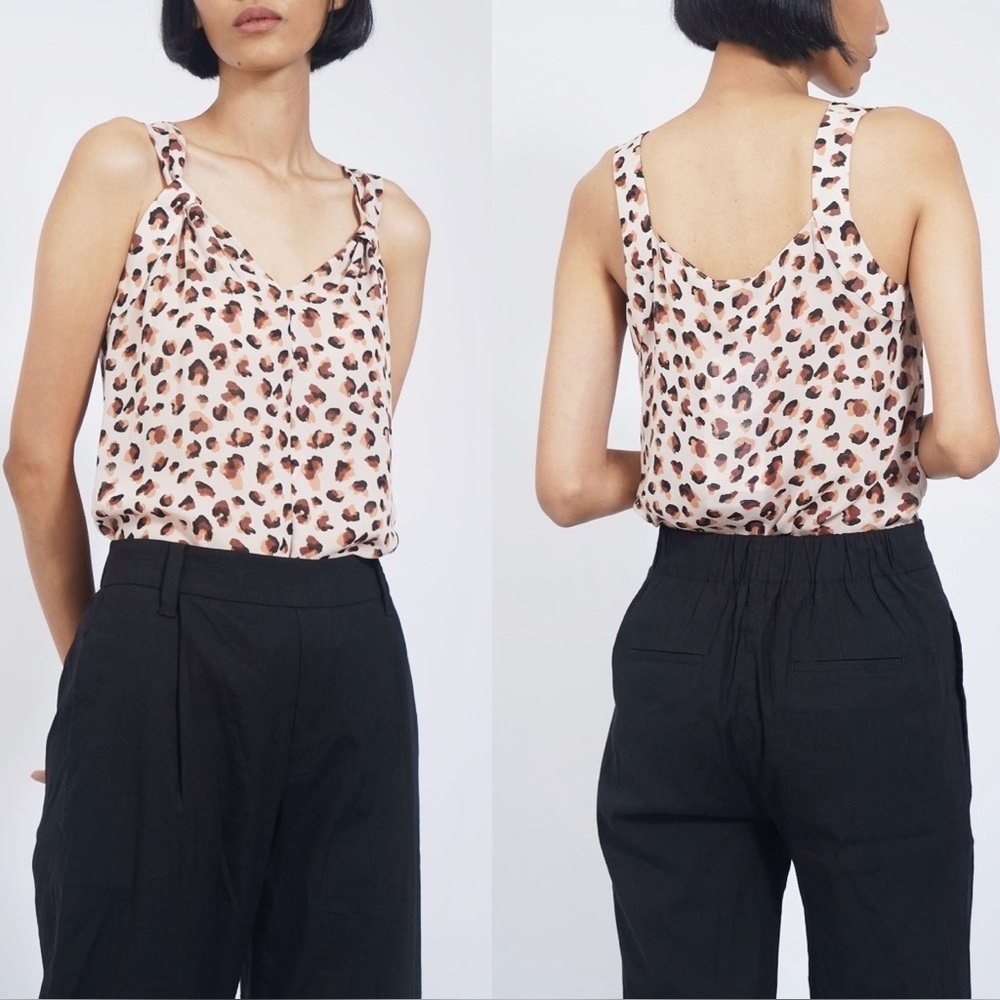 Theory SL V Drape Top Leo Flora Leopard Print Sheer Size M